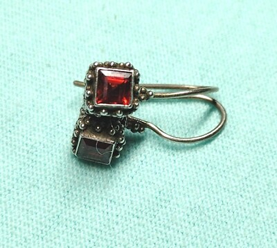 #ad 925 Silver Cool Square Cut Red Garnet Handmade Sterling Earrings $25.00