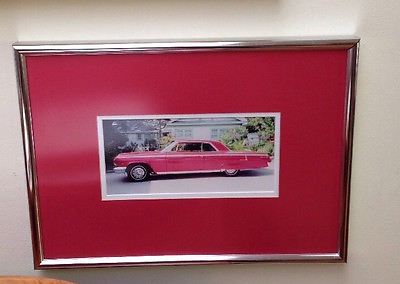 #ad Vintage Photograph Impala CAR Pink Framed And Matted Man Cave Decor $19.95