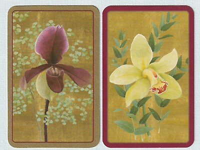 #ad 2 Vintage Swap Playing Cards Genuine Caspari Flower pair Gold metallic AU $4.95