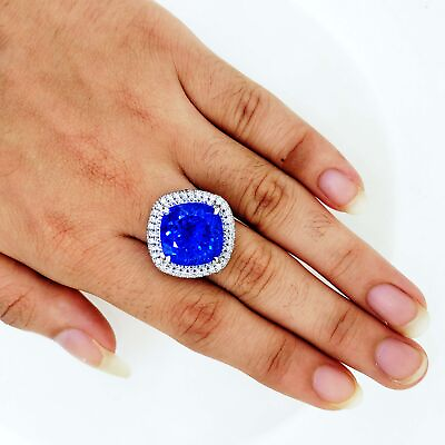 #ad 10 Ct Natural Lustrous Blue Tanzanite amp; Cubic Zirconia 925 Sterling Silver Ring $78.29