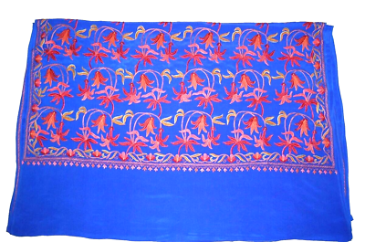 #ad Kashmir Ethnic Embroidered Crepe Silk Saree Sari Multicolor on Blue $429.00