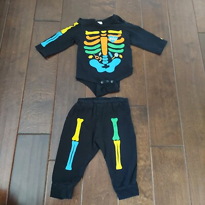 #ad Halloween Baby Skeleton Outfit Print Body Suit amp; Pants Size 6 12 Months $12.34
