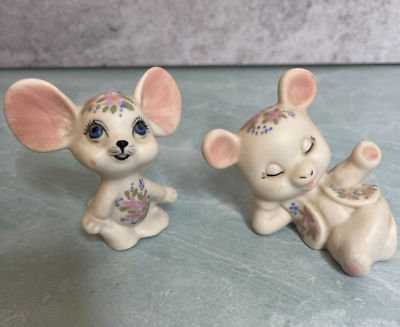 #ad Vintage Set Kelvins floral mice Mouse pig Animal Figurine Japan Ceramic Kitsch $28.00