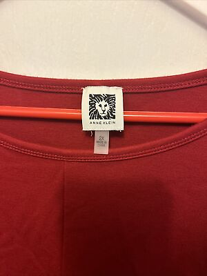 #ad Anne Klein Long 3 4 Sleeve Top Blouse Red Shirt Women#x27;s Size 2X $19.99