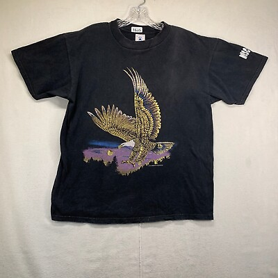 #ad Vintage Bald Eagle T Shirt Mens Medium BOXY Fit Golden Gold Wings Wisconsin USA $18.99