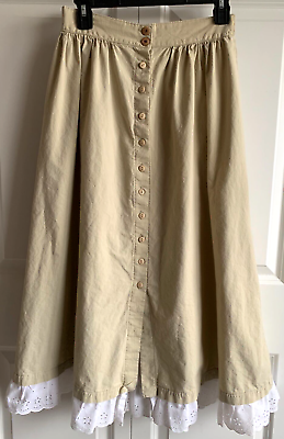 #ad Byer California Skirt Button Front Tan amp; White Lace Bottom Country Cotton M $18.99