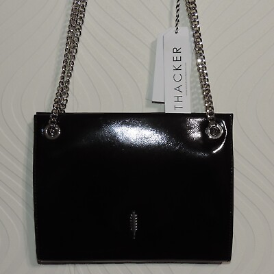 #ad THACKER ALI Crossbody Convertible Shoulder bag black patent Shiny Nickel NEW NWT $95.00