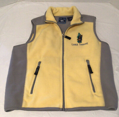 #ad Fleece Vest Embroidered Lake Tahoe Yellow Gray Polar Quality Sportswear $16.97