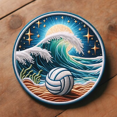 #ad Retro Ocean Wave Patch Iron on Applique Clothing Vest Jacket Stars Volleyball $5.95