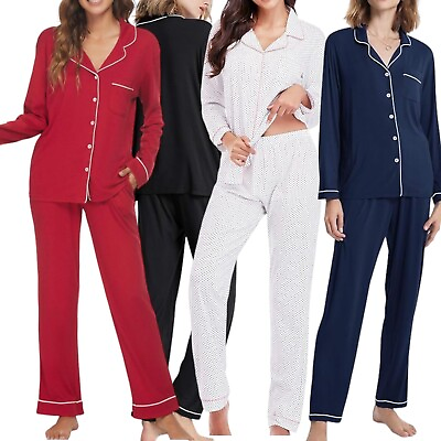 #ad Womens Pajama Set Soft Long Sleeve Pajamas amp; Long Pants with Pockets Warm Butt $19.99