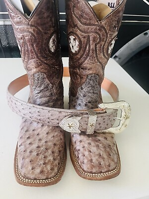 #ad Mens Size 9 Genuine Ostrich Boots With Size 36 Belt Lightly Used $150.00