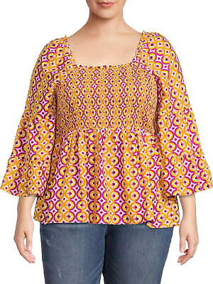 Terra amp; Sky Women s Plus Size Yellow amp; Pink Bell Sleeve Smock Top MANY SIZES NEW $15.75