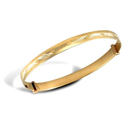 #ad 9ct Yellow Gold Flat Diamond Cut Solid Gold Childrens Baby Expanding Bangle GBP 222.76