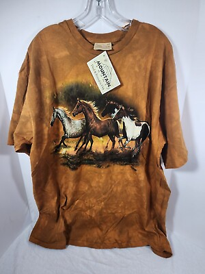 #ad VTG THE MOUNTAIN ADULT DYED T SHIRT CHRIS CUMMINGS WILD WINGS HORSES BROWN XXL $23.90