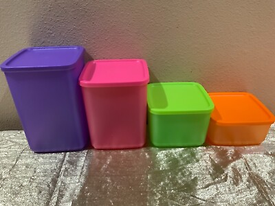 #ad New UNIQUE Beautiful Bright Tupperware Set of 4 Square Round Containers S M L XL $60.00