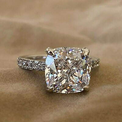 #ad Cushion 3ct Cut Diamond Lab Created Women Engagement Ring 14K White Gold Plated $90.99