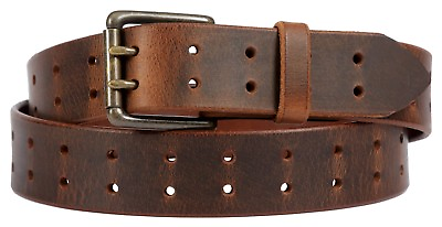#ad Brown Leather Belt 2 prong Handmade in America Full Grain Holster Belt Work Belt $52.99