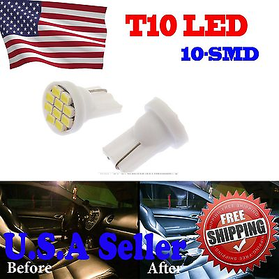 #ad 10x Cool White T10 Wedge 10smd LED Car Side Marker License Plate Light Lamp Bulb $11.45