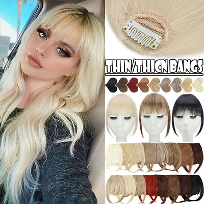 #ad Hair Extensions Clip In Fringe Bangs Thin Thick Style Neat Front Bang Hair Piece $10.28
