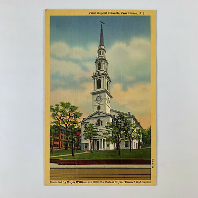 #ad Postcard New Providence Rhode Island First Baptist Church Oldest 1940s Linen $1.00