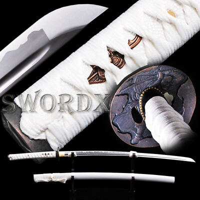 #ad PURE White handmade Japanese samurai katana sword carbon steel sharp shiny blade $145.00