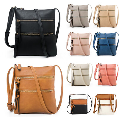 #ad Ladies Leather Cross Body Messenger Bag Women Zipper Shoulder Over Bags Handbags $12.55