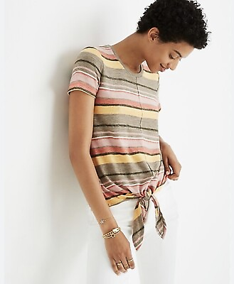 #ad Madewell Texture amp; Thread Womens Striped Shirt Size XS Short Sleeve Boho Top $9.59