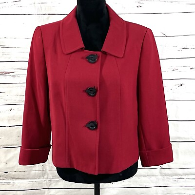 #ad Tahari Jacket Womens 10 Red Long Sleeve Button Front $47.00