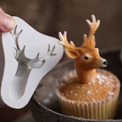 #ad 3D Christmas Deer Silicone Mould Cake Decorating Sugarcraft Tool Cupcake Topper $11.77