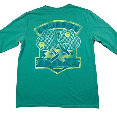 #ad Chubbies Men#x27;s 100% Cotton L S USA Tennis Graphic T Shirt Green • USA • Medium $13.93