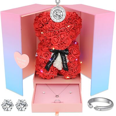 #ad Rose Bear Flower Teddy Bear Artificial Flowers Forever Gift Box Set for Her ... $74.09