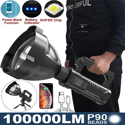 #ad 100000LM LED Flashlight Powerful Torch USB Rechargeable Spotlight Searchlight C $38.54