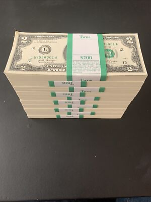 #ad 100 TWO DOLLAR BILLS $2 UNCIRCULATED SEQUENCIAL 2017A Consecutive Order $259.99