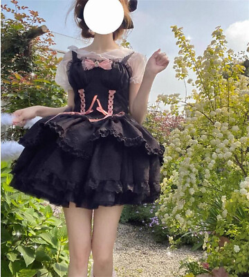 #ad Sexy Lolita Bow ribbon Dress Japanese women Sweet Women Kawaii Dress $46.49
