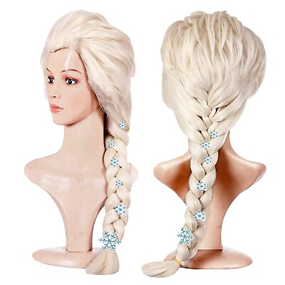 #ad Blonde Cosplay Party Braid Costume Wig for Halloween Party Princess Snowflake $10.99