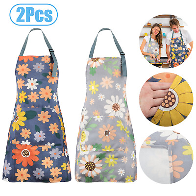 #ad 2Pcs Floral Kitchen Apron with Pocket for Women Men Chef Cooking BBQ Adjustable $13.48