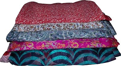 #ad Lot Of 5 Vintage Indian Pure Silk Saree Fabric Craft Used Art Multicolor Sari $93.74