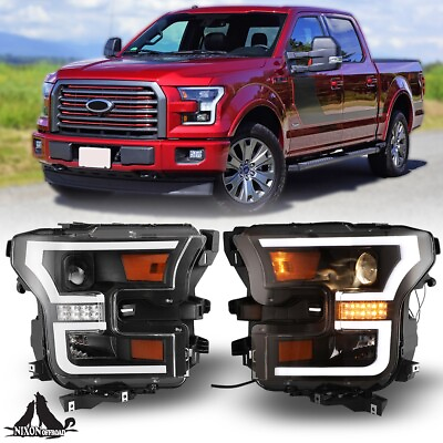 #ad For 2015 2016 2017 Ford F 150 F150 Black LED Bar Projector Headlights Headlamps $310.49
