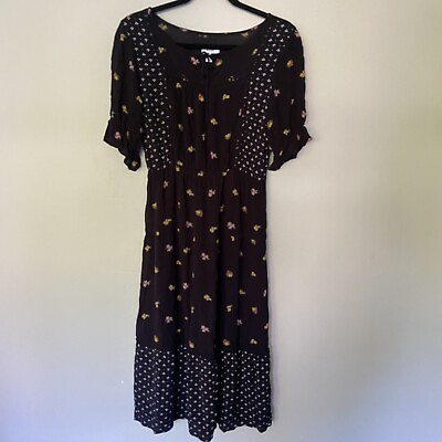 #ad Old Navy Girl#x27;s Prairie Black Floral Midi Dress Crochet Trim Size XL 14 $18.99
