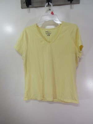 #ad Womens Basic Editions Top Size XL Yellow Pull Over Short Sleeve V Neck $9.99