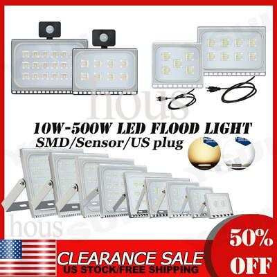 #ad LED Flood Light 10W 20W 30W 50W 100W 150W 200W 300W 500W PIR Sensor US PLug 110V $7.99