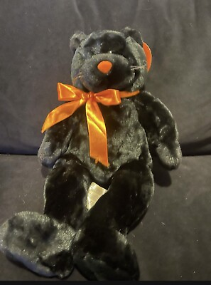 #ad Vintage Build A Bear Halloween Solid Black Orange Lucky Kitty Cat 1997 New Tags $325.80