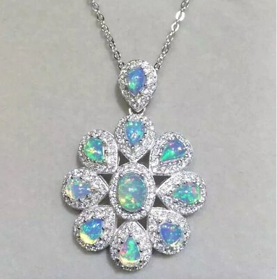 #ad 925 Sterling Silver Genuine Pear Ethiopian Fire Opal Wedding Pendant Jewelry $419.72