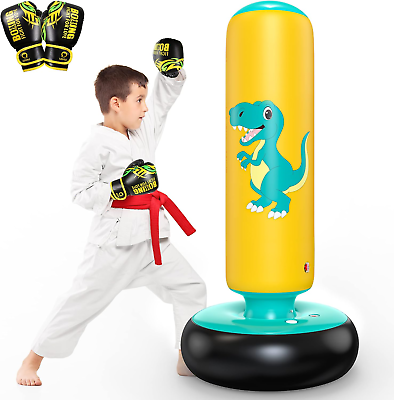 #ad QPAU Inflatable Punching Bag 48 Inch Stable Inflatable Boxing Bag for 3 6 Kids $27.52