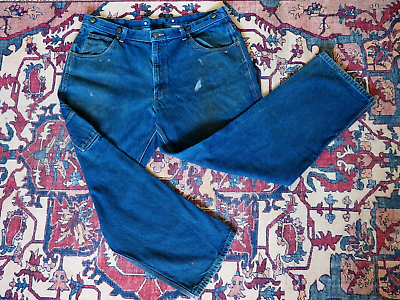 #ad VTG 90s KEY Fade Distressed Blue Denim 40x29 Dungarees Grunge Jeans Workwear $24.95