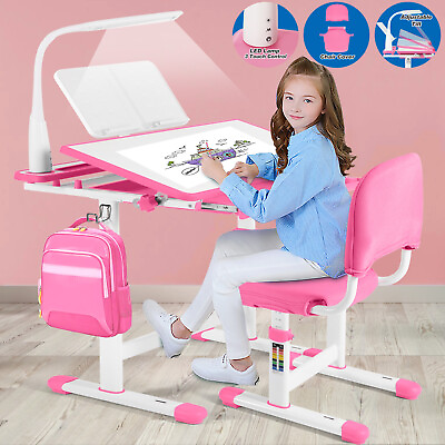 #ad Pink Kids Desk Chair Set Height Adjustable Study Table w LampDrawerChair Cover $129.99