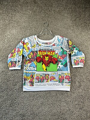 #ad Iron Man Shirt Womens Large All Over Comic Strip Print Marvel 3 4 Sleeve Ladies $12.59