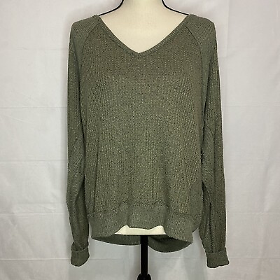 #ad We the Free People Oversized Olive Green Waffle Thermal Scoop Shirt Size Small $22.39