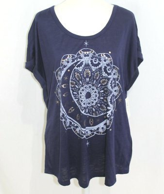 #ad #ad NWT Style amp; Co Womens Dark Blue Printed Short Sleeve Top 0X $7.55