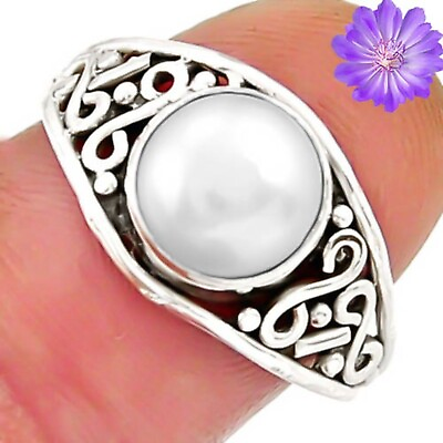 #ad Gift For Women Cluster Ring Size 925 Silver Natural Pearl Gemstone Jewelry $12.34